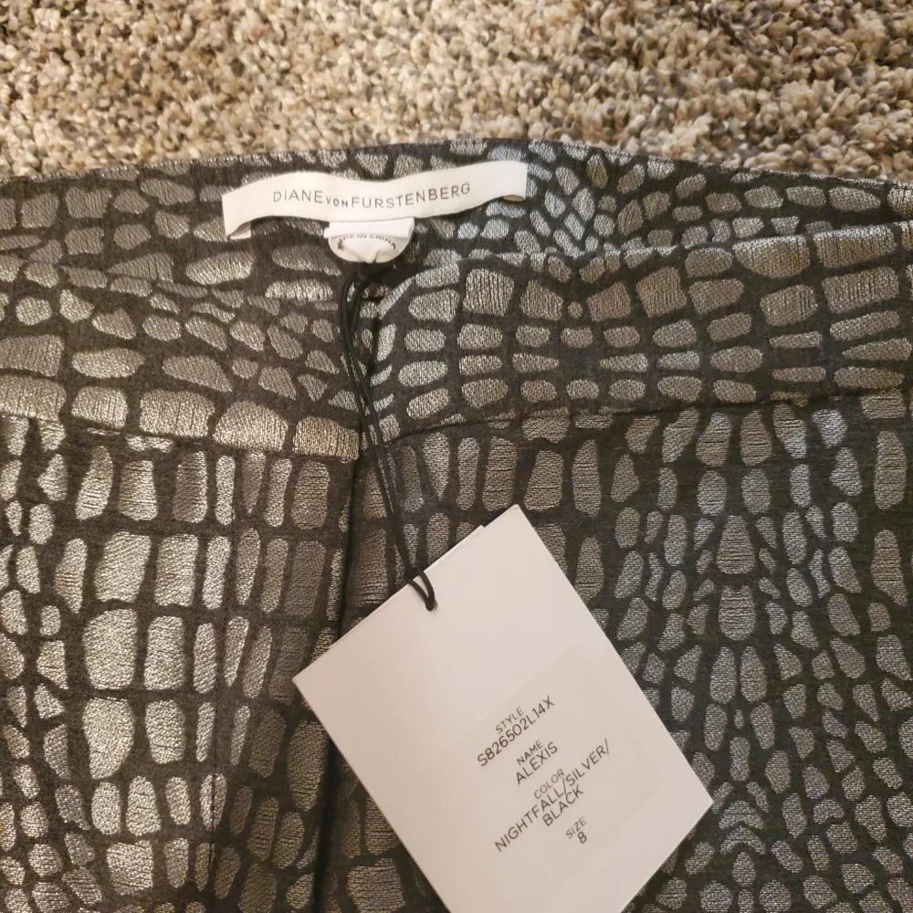 Diane Von Furstenberg Silver and Black Straight Leg Pants - Picture 4 of 6